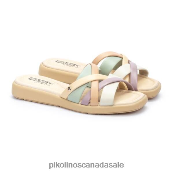 CALELLA flat slider sandals with multicolor straps Women Nata-Cream 4604J8 Pikolinos Footwear