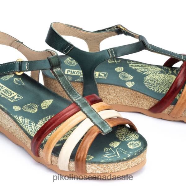 MAHON wedge sandals with coloured straps and ankle strap Women Emerald 4604J754 Pikolinos Footwear