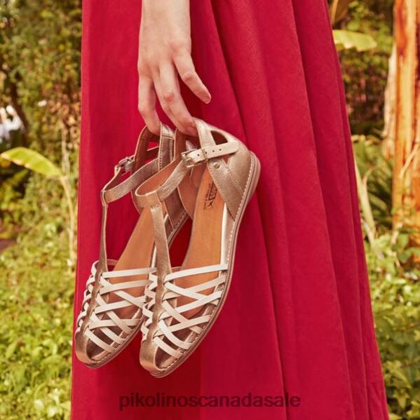 TALAVERA semi-closed braided sandals with closed heel and toe and side buckle Women Champagne 4604J31 Pikolinos Footwear