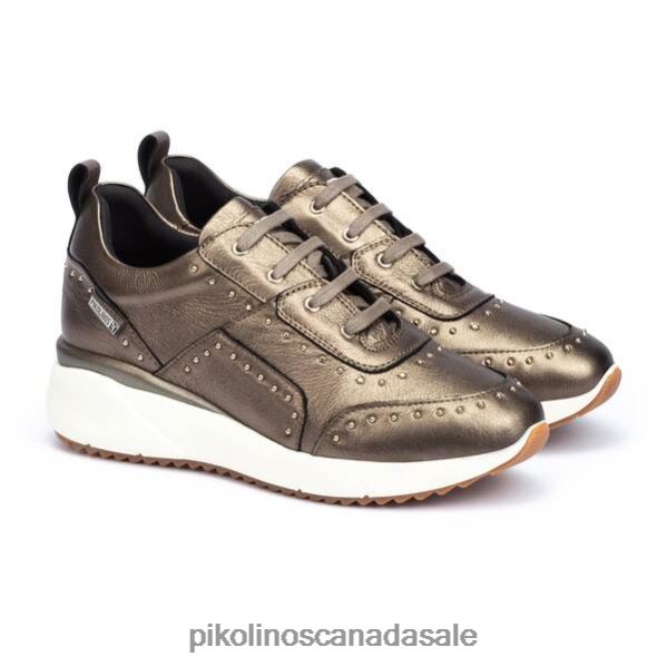 SELLA leather wedge sneakers with metallic studs Women Grafit 4604J764 Pikolinos Footwear