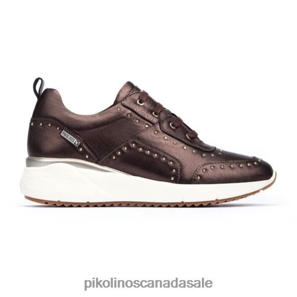 SELLA leather wedge sneakers with metallic studs Women Moka 4604J765 Pikolinos Footwear