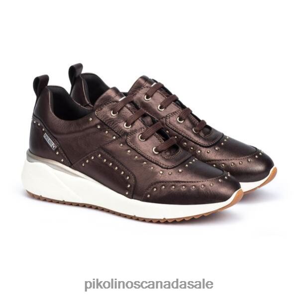 SELLA leather wedge sneakers with metallic studs Women Moka 4604J765 Pikolinos Footwear