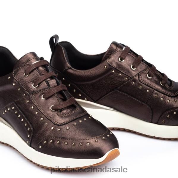 SELLA leather wedge sneakers with metallic studs Women Moka 4604J765 Pikolinos Footwear