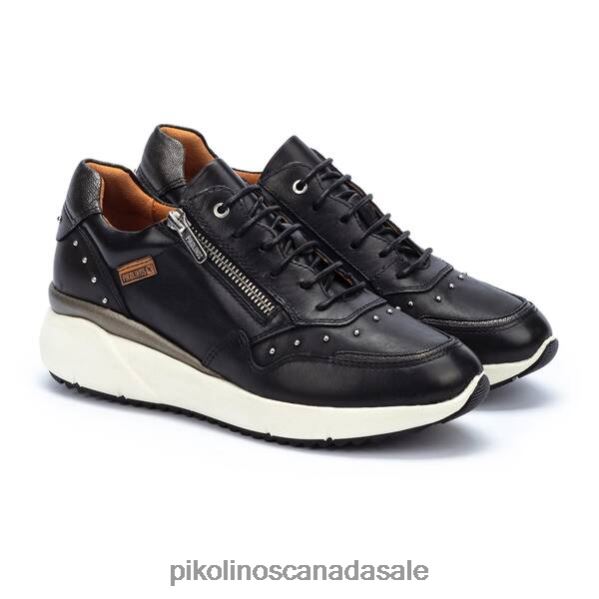 SELLA leather wedge sneakers with studs and side zip Women Black 4604J208 Pikolinos Footwear