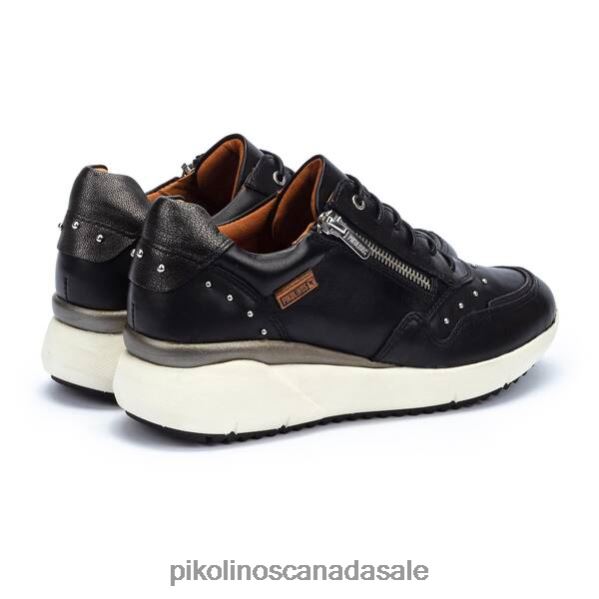 SELLA leather wedge sneakers with studs and side zip Women Black 4604J208 Pikolinos Footwear