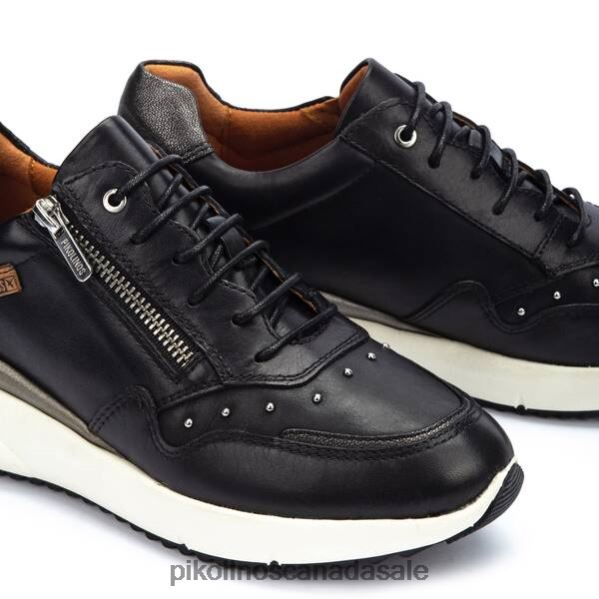 SELLA leather wedge sneakers with studs and side zip Women Black 4604J208 Pikolinos Footwear