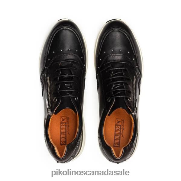 SELLA leather wedge sneakers with studs and side zip Women Black 4604J208 Pikolinos Footwear